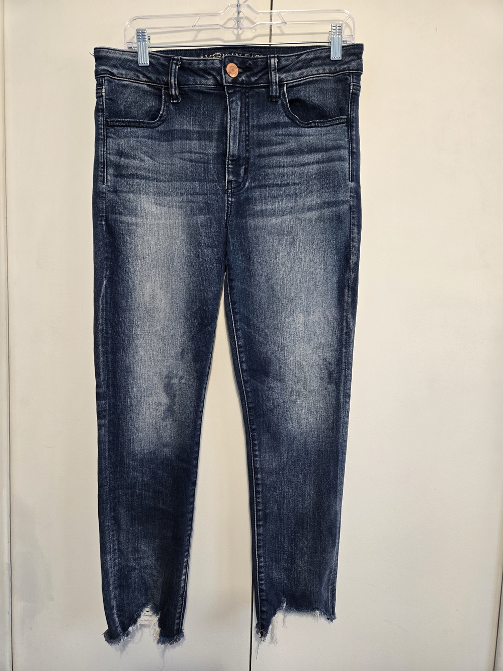 American Eagle Hi-Rise Jegging Crop Jeans 12 Distressed Raw Hem Stretch